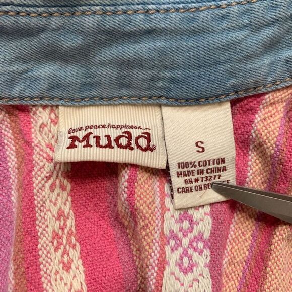 Mudd Shirt Western Style Chambray Denim Pearl Snap Sleeveless Southwestern - Picture 6 of 8